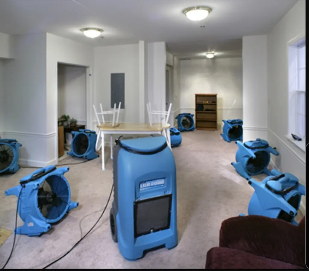 Air movers and dehumidifier setup for Water Damage Restoration in Rolling Hills Estates
